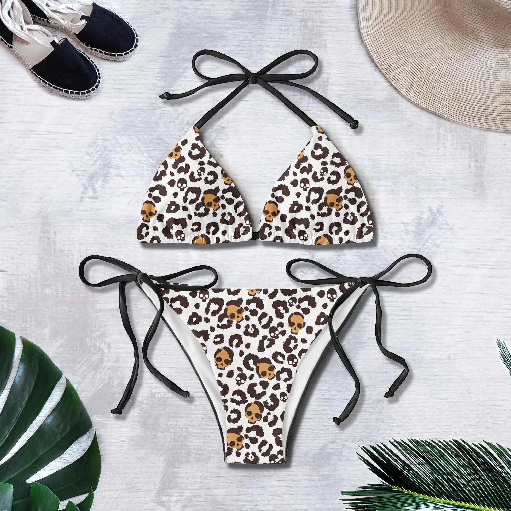 Leopard Pattern Skull Art String Triangle Bikini