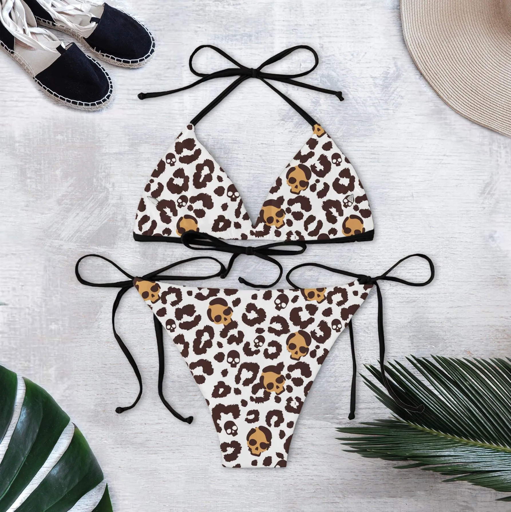 Leopard Pattern Skull Art String Triangle Bikini