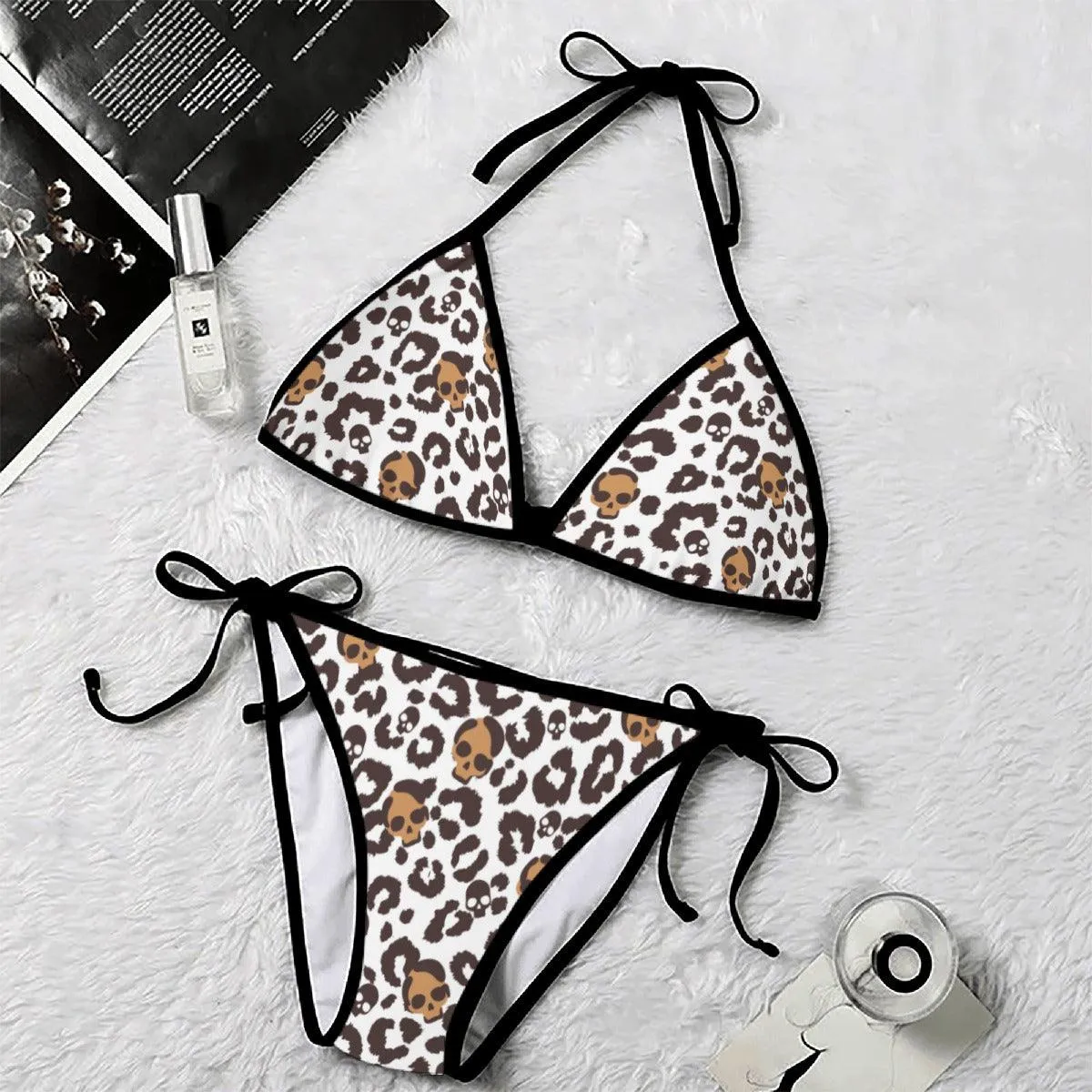 Leopard Pattern Skull Art String Triangle Bikini