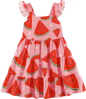 Little Girls Summer Dress - Flutter Sleeve Swing Tiered Sundress Toddler Smocked Dresses Kids Casual Outfits 2T-7T