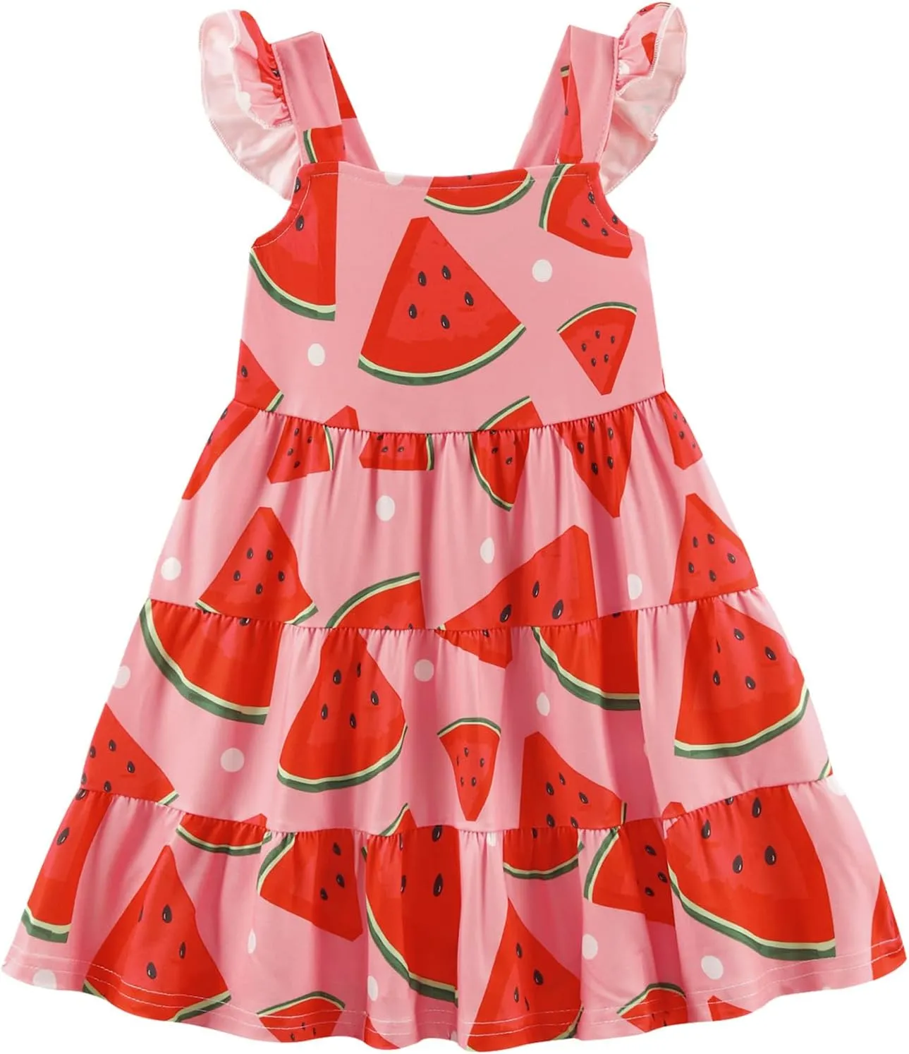 Little Girls Summer Dress - Flutter Sleeve Swing Tiered Sundress Toddler Smocked Dresses Kids Casual Outfits 2T-7T