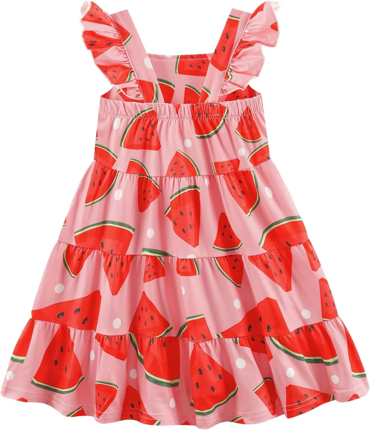 Little Girls Summer Dress - Flutter Sleeve Swing Tiered Sundress Toddler Smocked Dresses Kids Casual Outfits 2T-7T