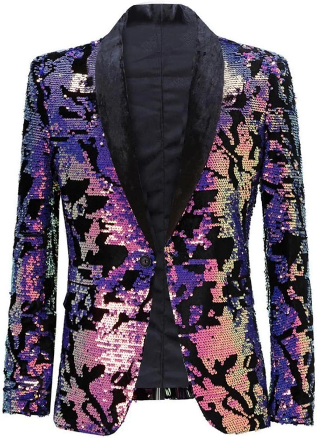 Men's Purple Sequin Blazer Jacket,Velvet Shawl Collar Slim Fit Tuxedo for Weddings, Galas & Evening Events