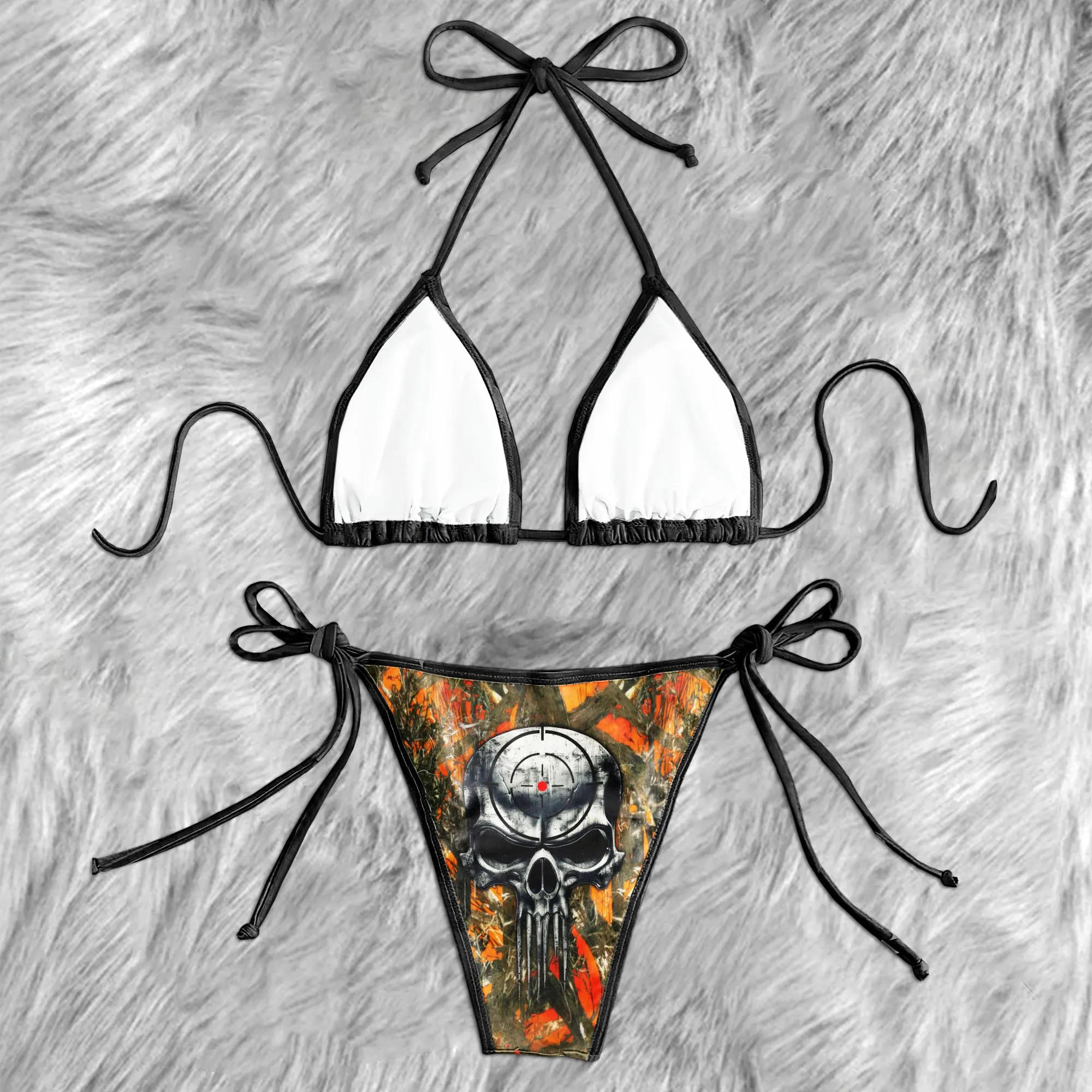 Orange Hunting Skull Micro Triangle Bikini Swimsuit