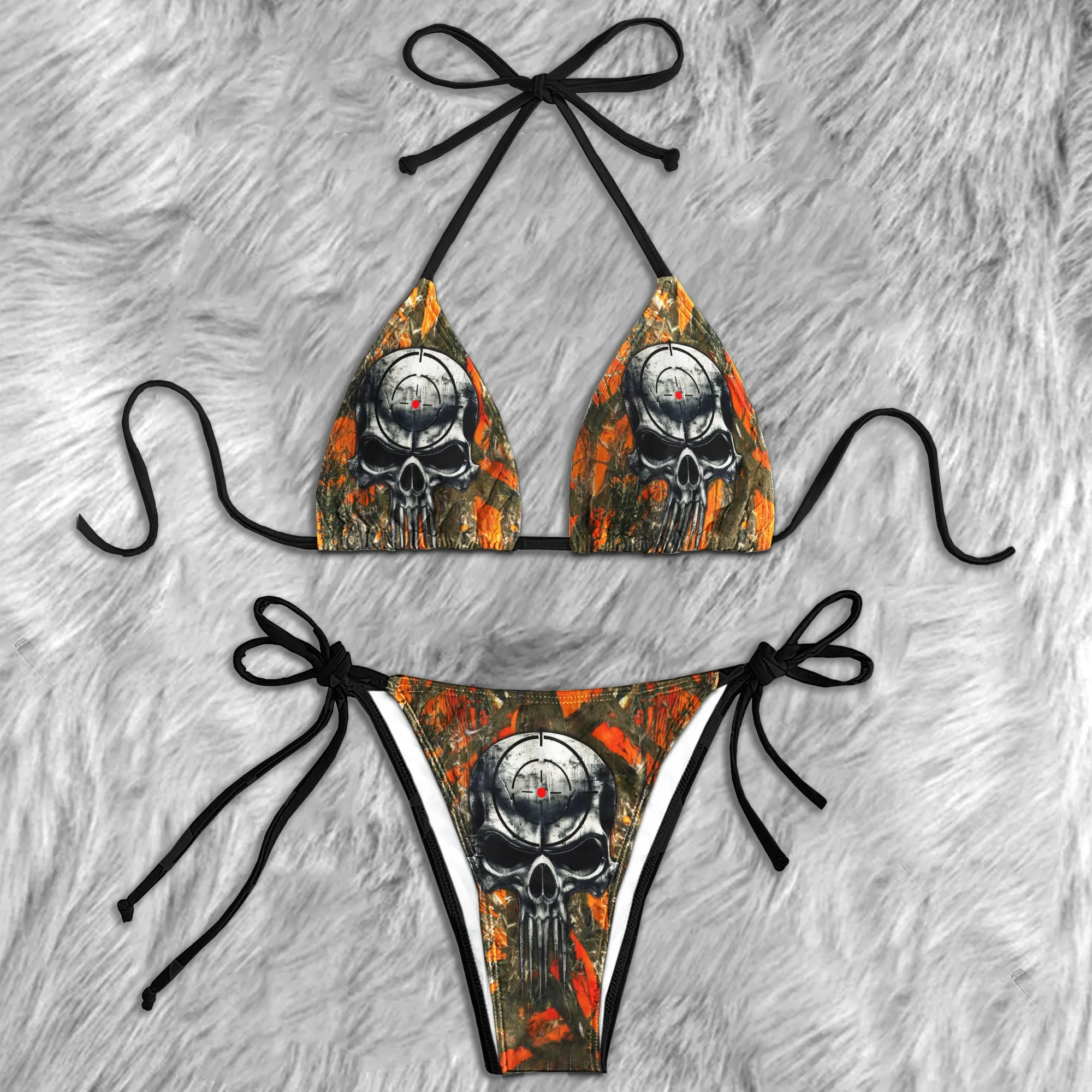 Orange Hunting Skull Micro Triangle Bikini Swimsuit