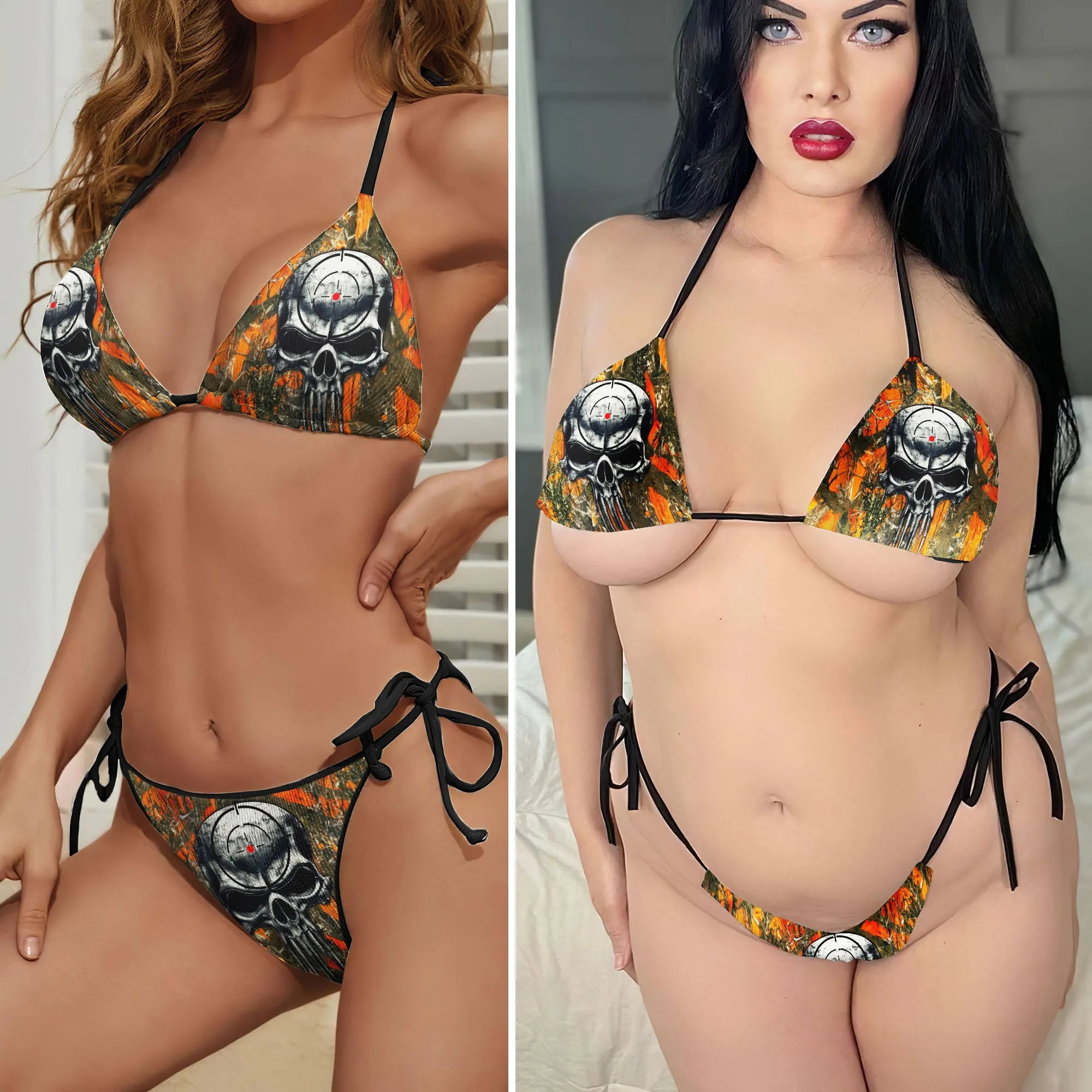 Orange Hunting Skull Micro Triangle Bikini Swimsuit