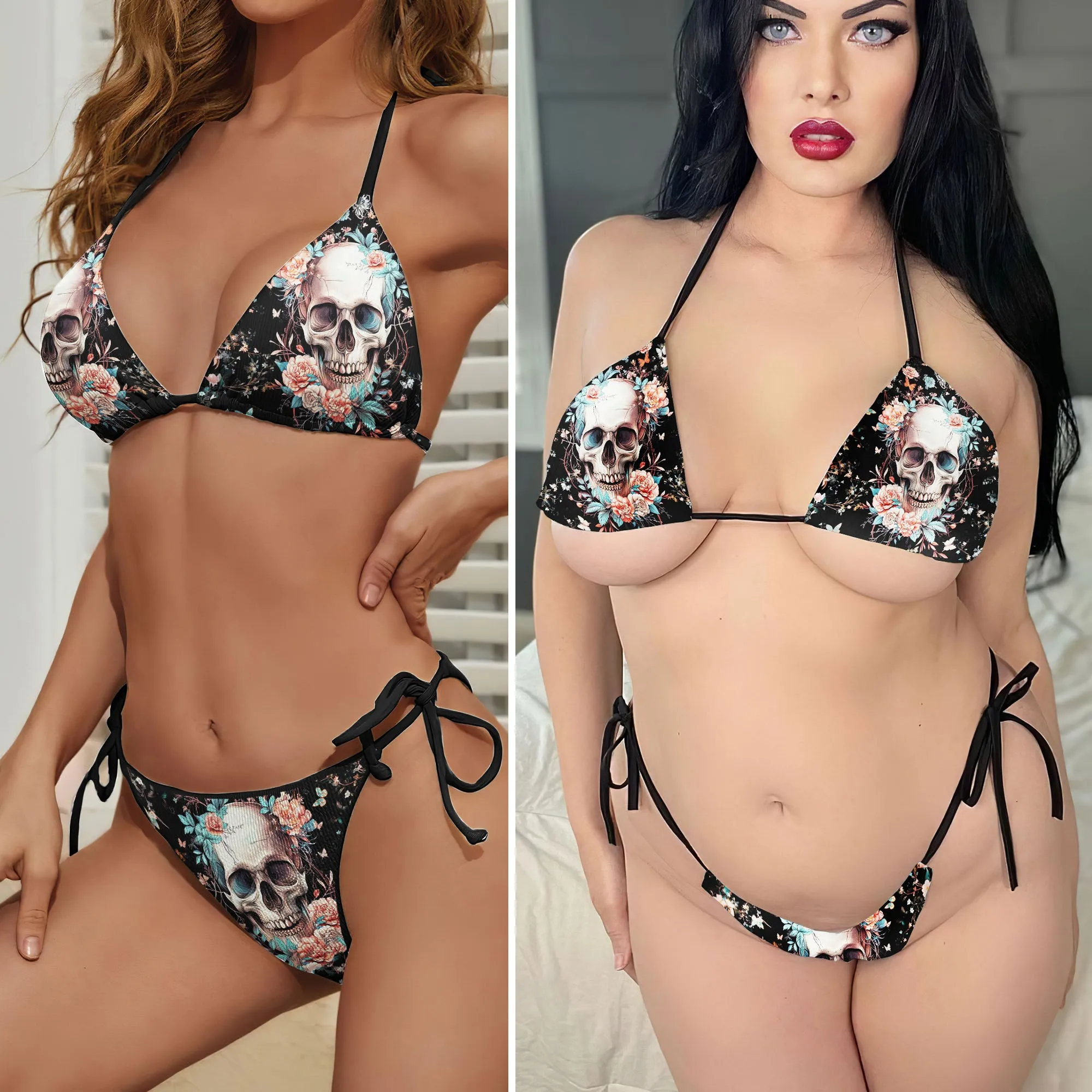 Pastel Flower Skull Micro Triangle Bikini Swimsuit