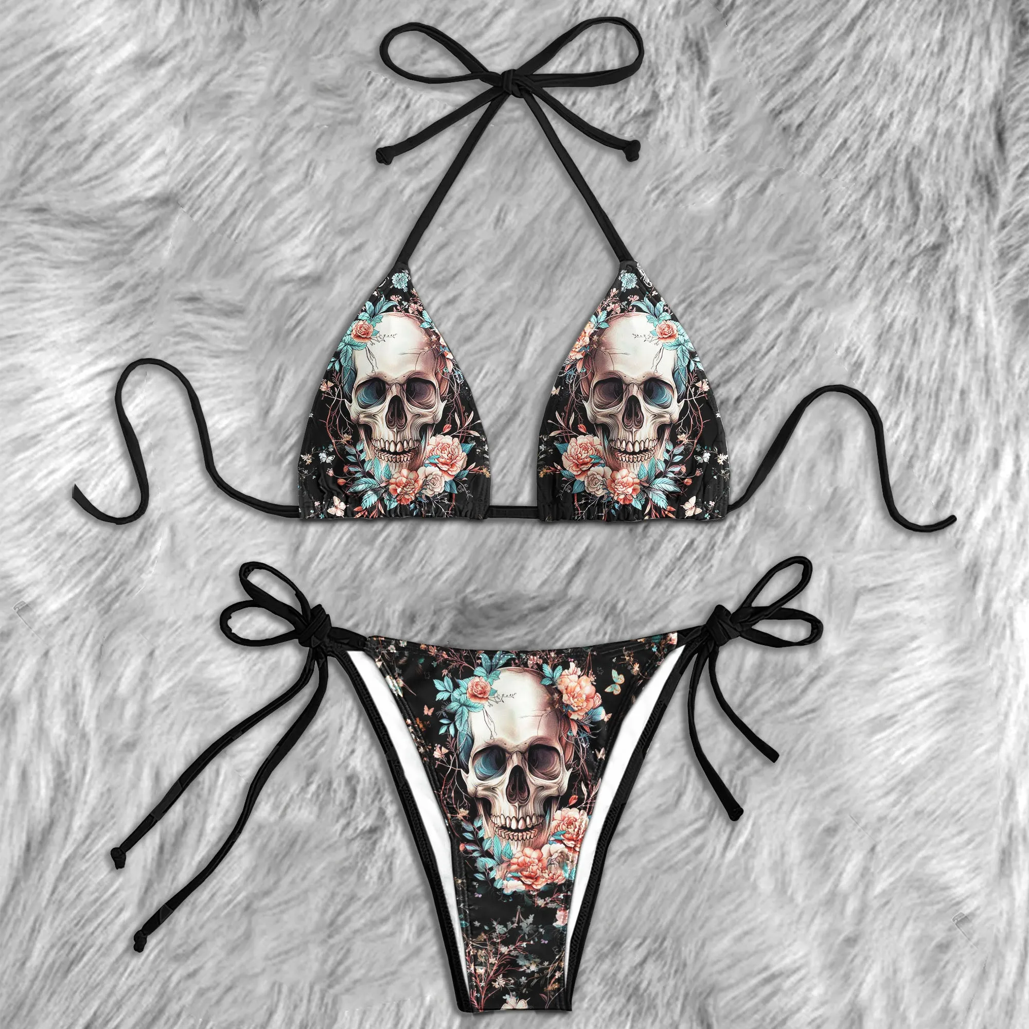 Pastel Flower Skull Micro Triangle Bikini Swimsuit