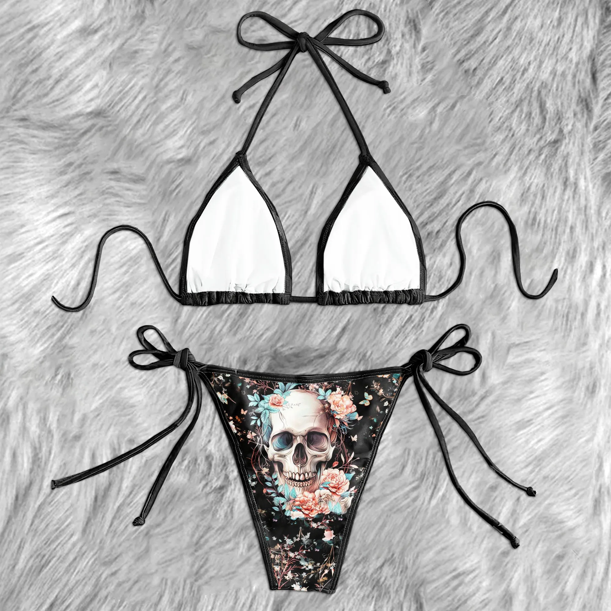 Pastel Flower Skull Micro Triangle Bikini Swimsuit