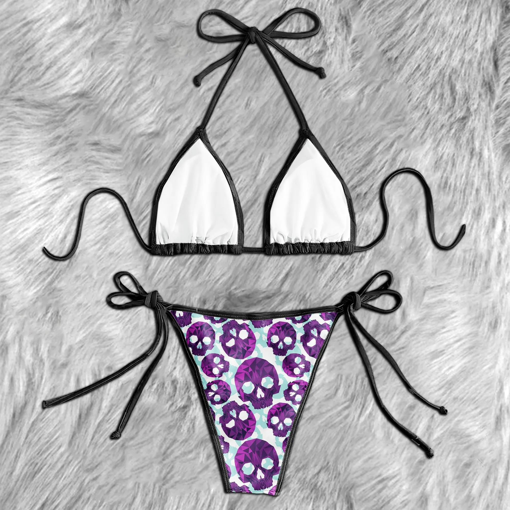Pastel Violet Blue Skull Pattern Micro Triangle Bikini Swimsuit
