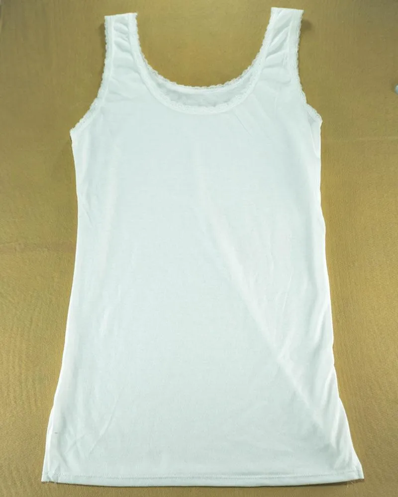 Plain Cotton Camisole With Lace For Women - Color White - LA-1