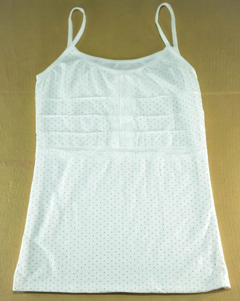 Polka Dotted Cotton Camisole For Women - Color White - MA-6
