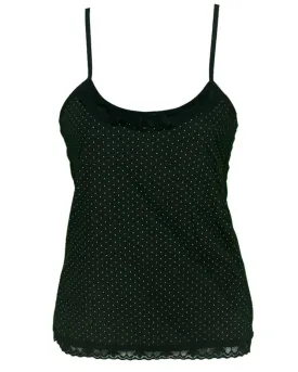 Polka Dotted Cotton Camisole With Neck Lace For Women - Color Black - MA-8