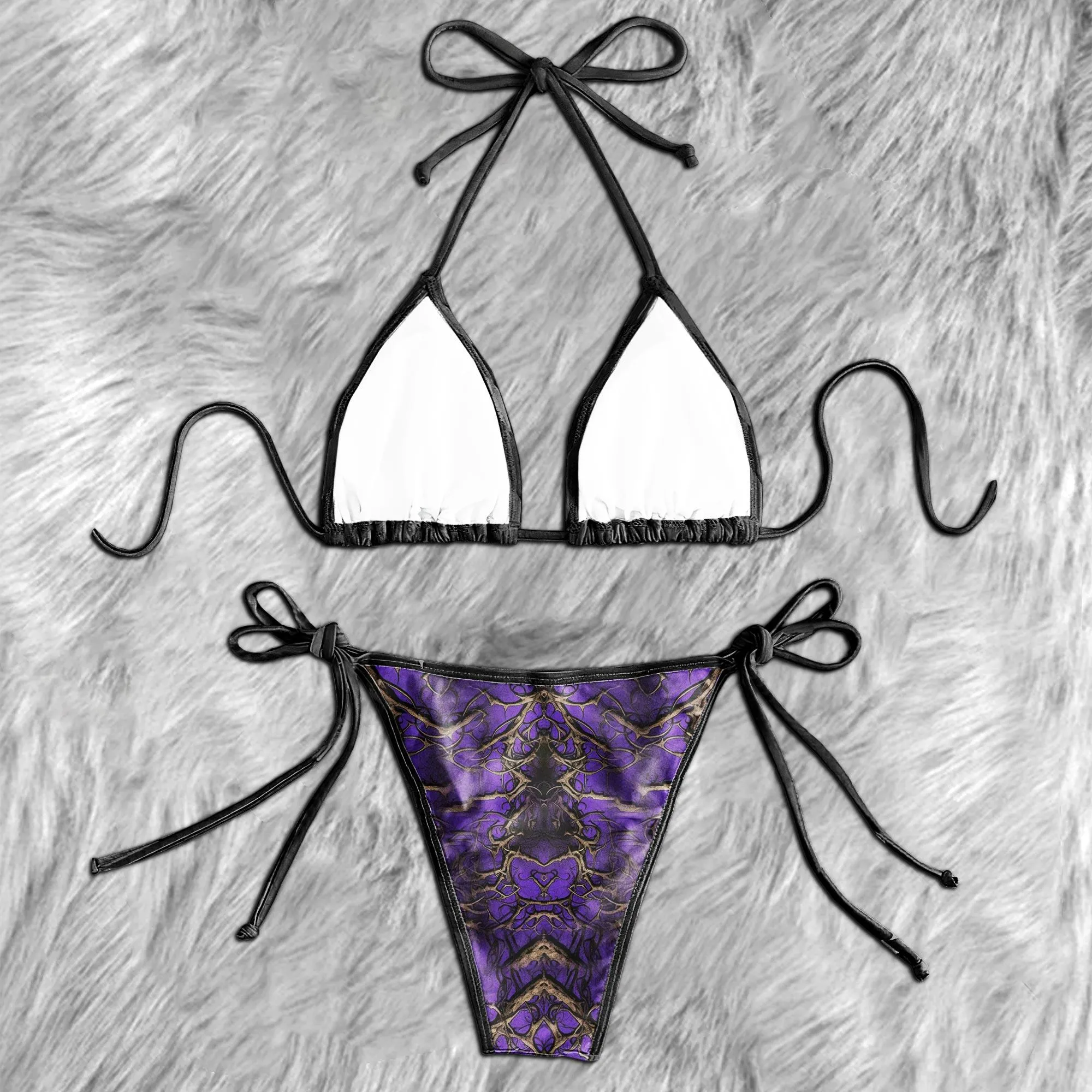 Purple Roots Skull Micro Triangle Bikini Swimsuit
