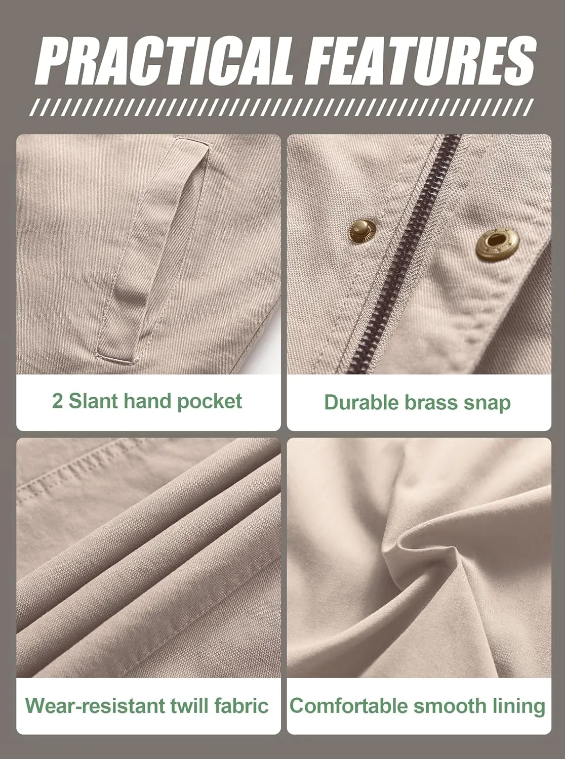 Pursky Men's Canvas Cotton Military Casual Field Jacket Outerwear With Removable Hood