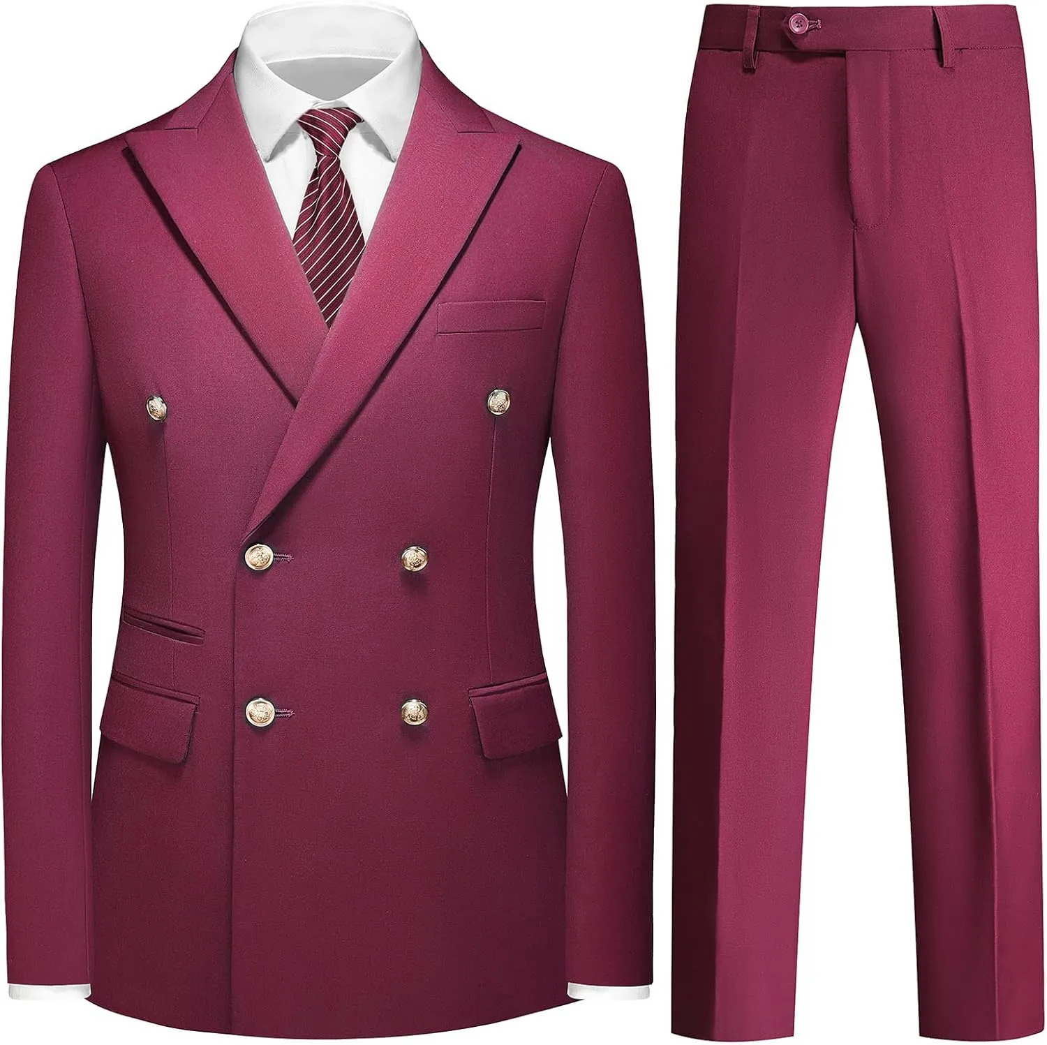 Suit for Men Solid Double Breasted 2 Piece Tuxedo Set Regular Fit Peak Lapels Jacket and Pants