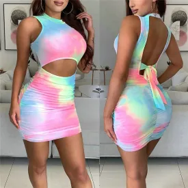 Tie Dye Backless Summer Dress -