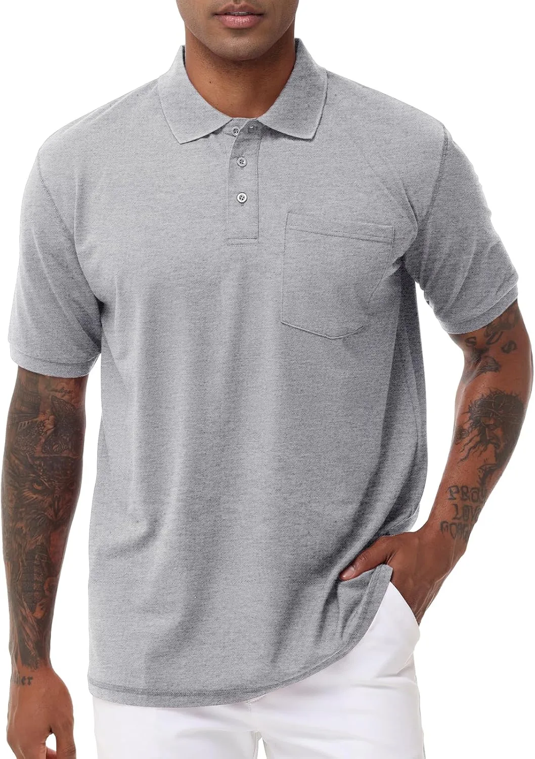 TIHEEN Men's Big & Tall Moisture Wicking Performance Golf Polo Shirt with Pocket Short Sleeve