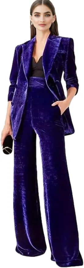Velvet Suit for Women 2 PC Double Breasted Pants Suit Peak Lapel Formal Tuxedos Womens Business Outfit