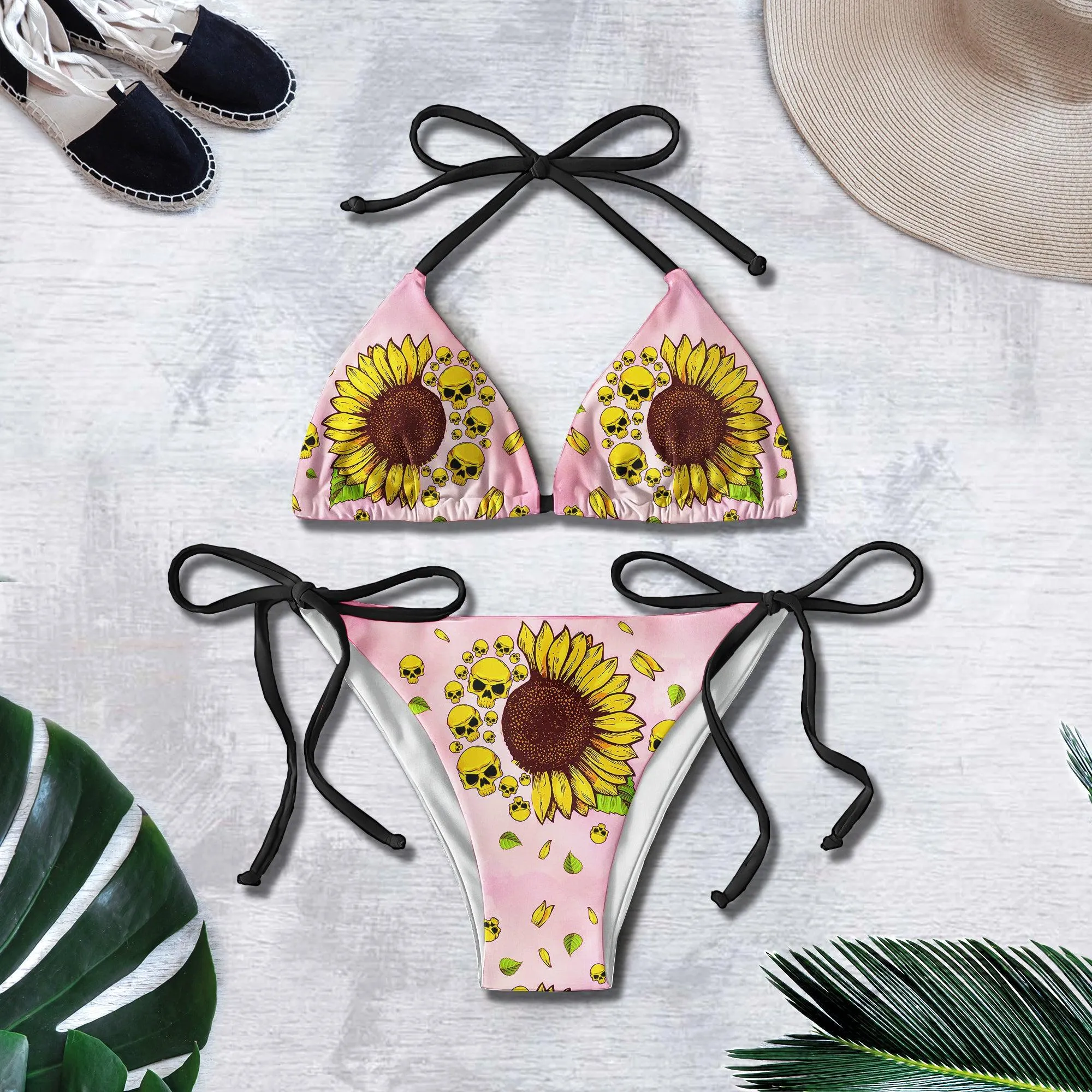 Vintage Sunflower Skull Micro Triangle Bikini Swimsuit