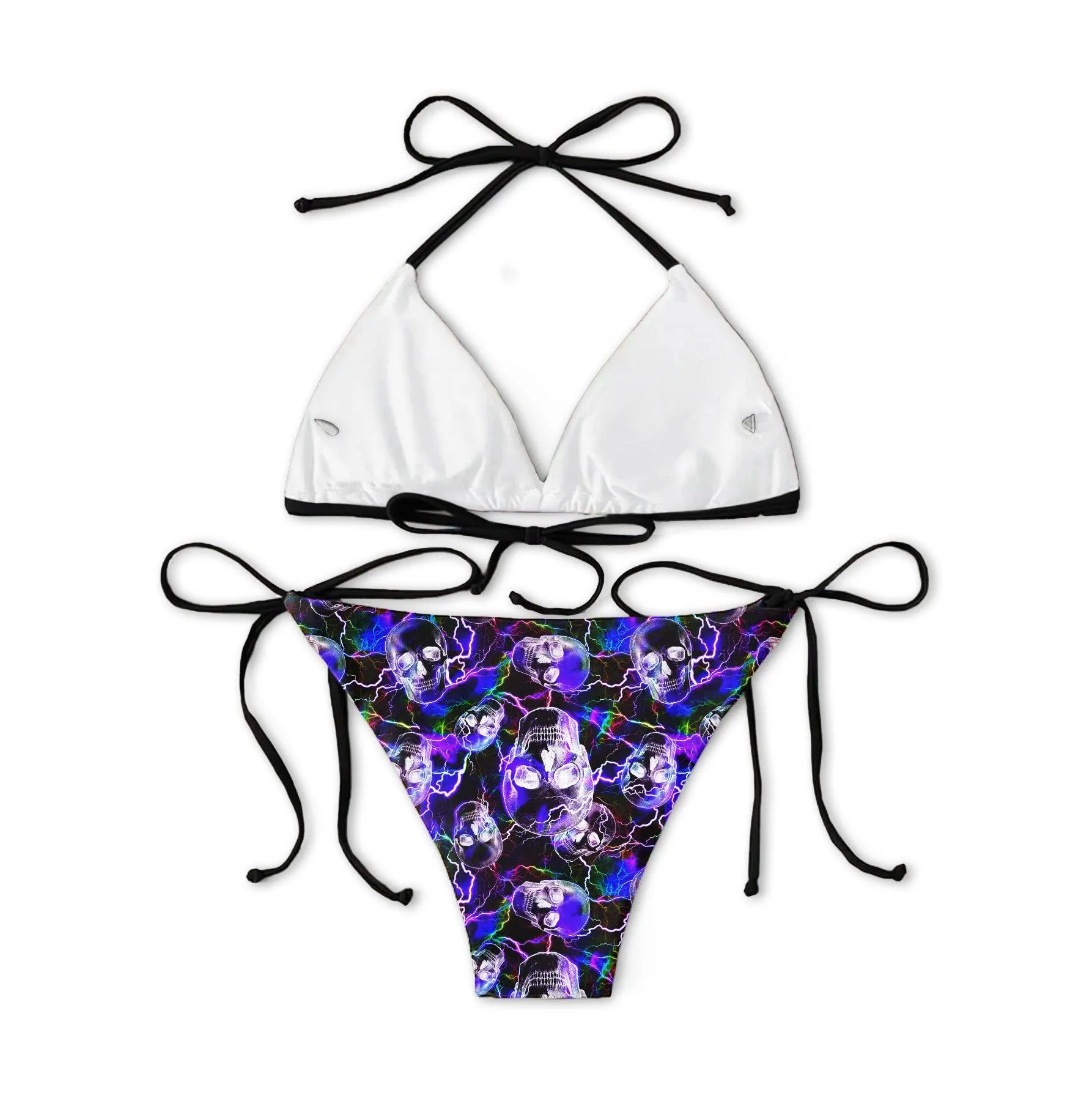 Violet Thunder Skull Pattern Micro Triangle Bikini Swimsuit