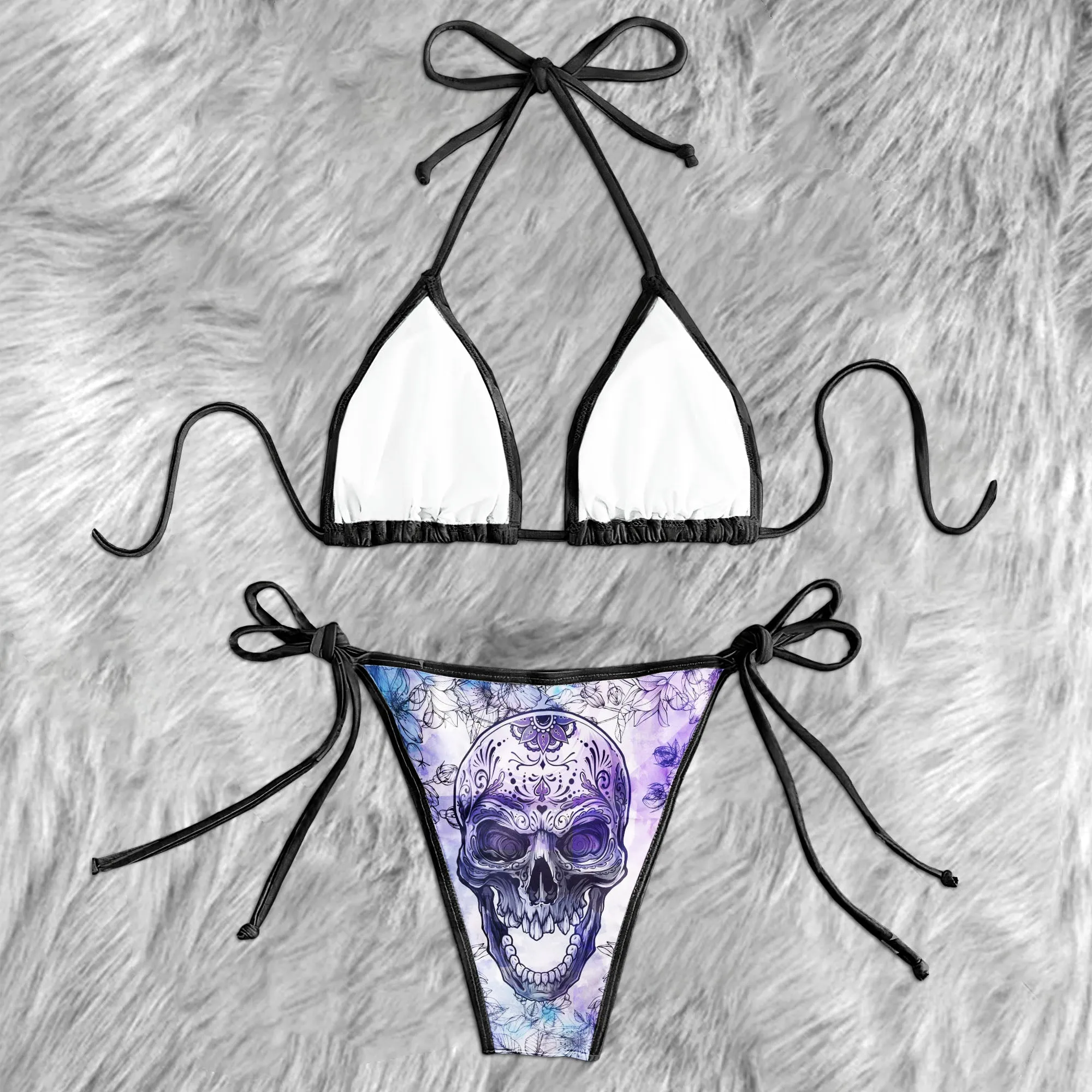 Watercolor Skull Flower Micro Triangle Bikini Swimsuit
