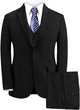 Wemaliyzd Men's Linen Suit Summer 3 Piece Wedding Suit Peak Lapel Blazer Vest Pants