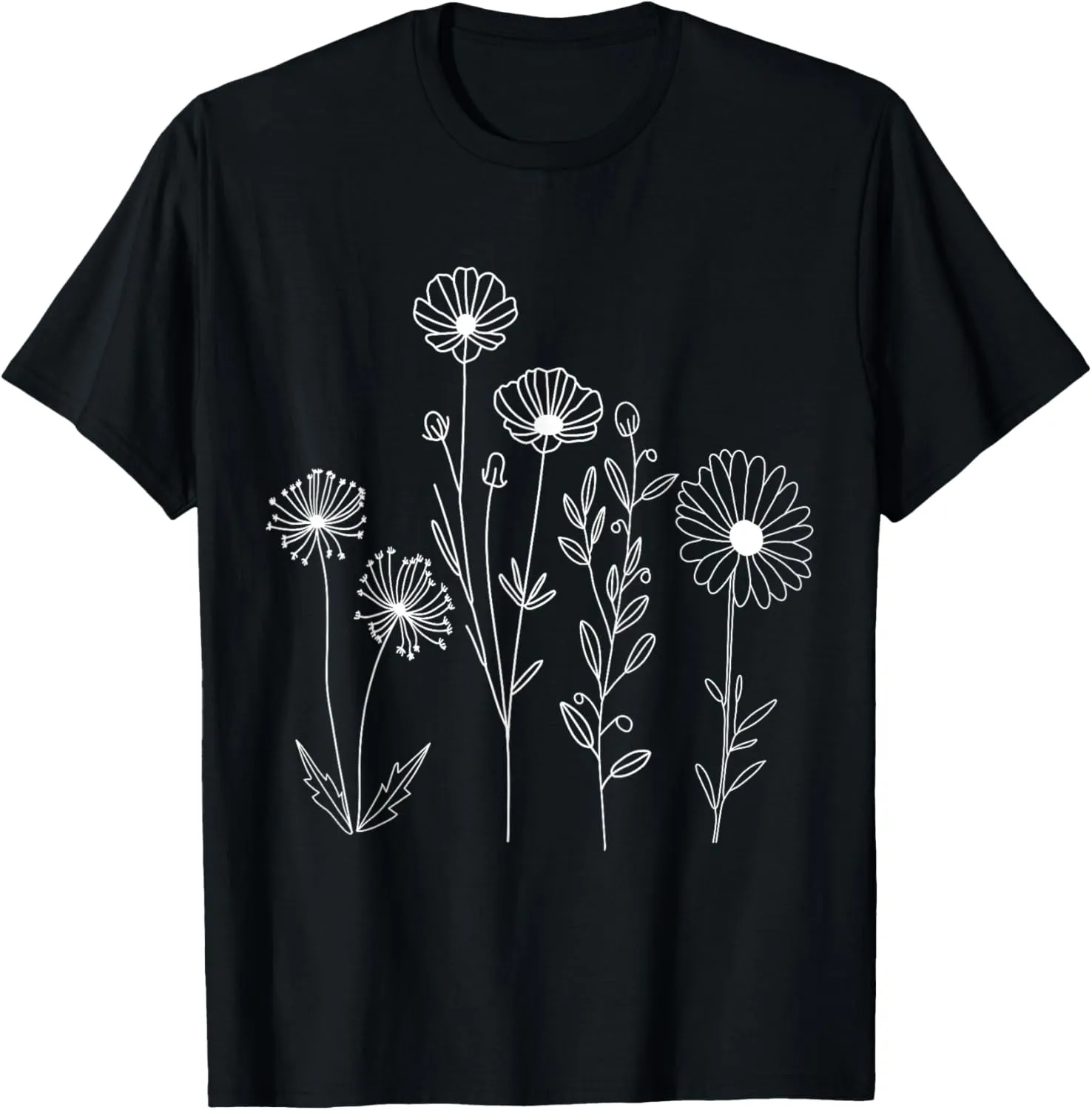 Wildflowers, Flower Line Art, Boho Aesthetic, Minimalist T-Shirt