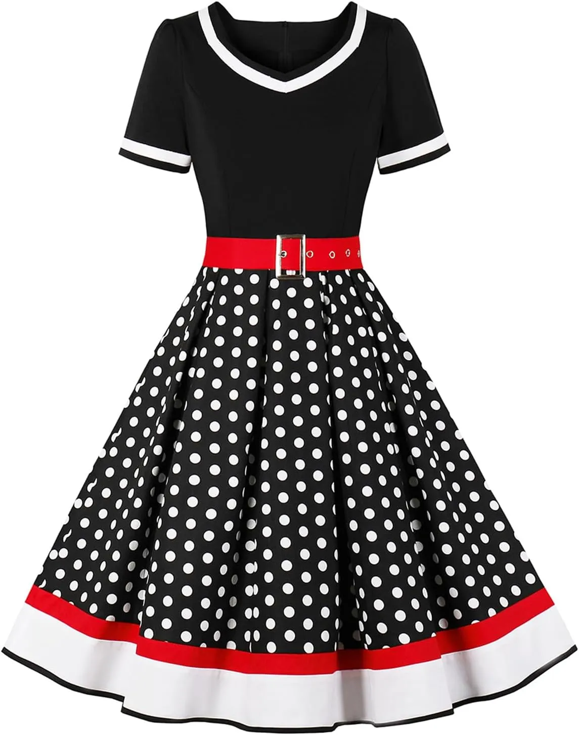 Women 1950s Vintage Short Sleeve Peter Pan Collar Retro Swing A Line Midi Summer Dress Cocktail Party Evening Prom Gown