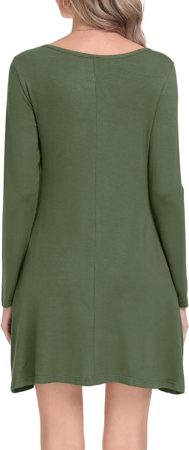 Women's Long Sleeve Pockets Casual Loose T-Shirt Dresses