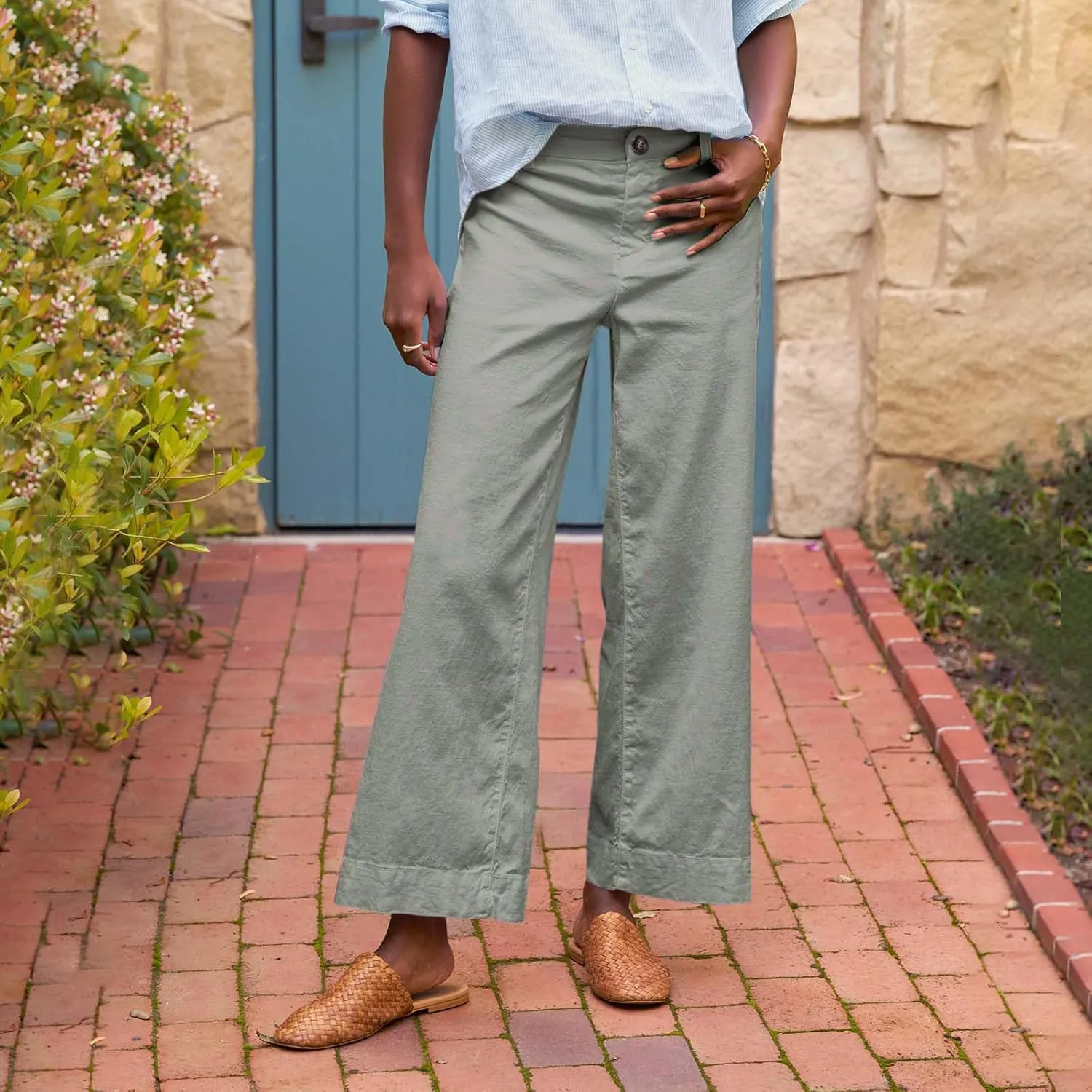 Womens Pants, Casual Pants Linen Loose Peasant Straight Leg Striped Side 2025