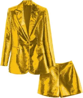Womens Sequins Blazer Jacket Shorts Set Womens Tuxedo Suits for Women 2 Piece Sets Casual Outfits Dressy Christmas Wedding