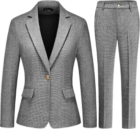 Women's Suit 2 Piece Set Business Pants Suit for Women Pinstripe Houndstooth Blazer