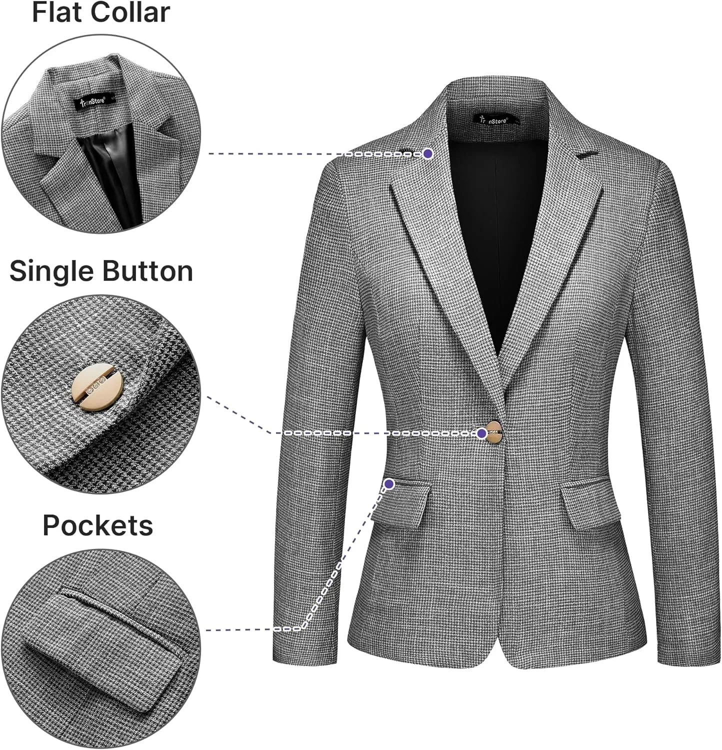 Women's Suit 2 Piece Set Business Pants Suit for Women Pinstripe Houndstooth Blazer