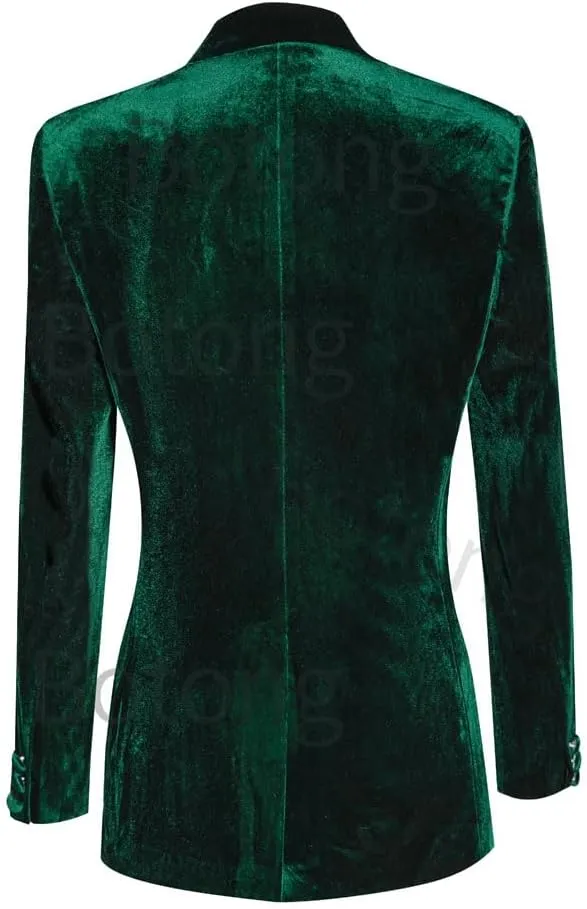 Womens Velvet Pant Suit 2 PC Double Breasted Prom Suit Peak Lapel Office Work Suit Formal Suit