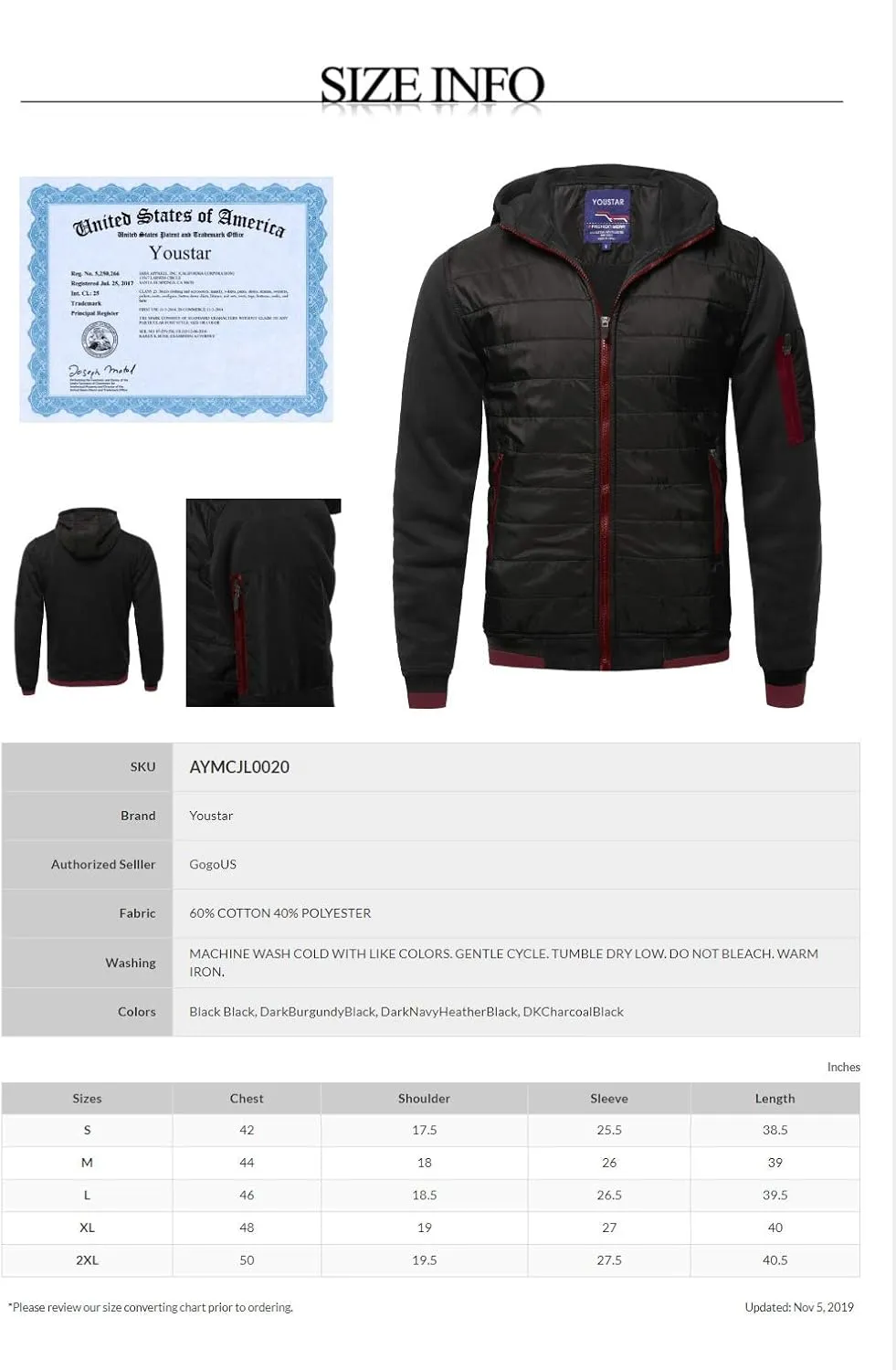 Youstar Men's Casual Basic Quilted Bomber Jacket