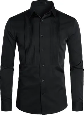 ZEROYAA Mens Slim Fit Long Sleeve Tuxedo Dress Shirts/Prom Performing Shirts